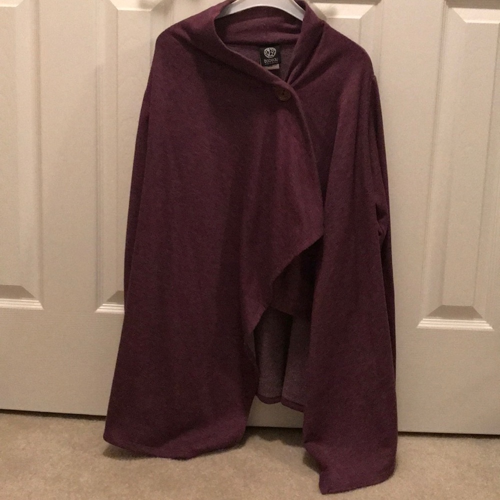 Bobeau fleece drape cardigan, purple, size M